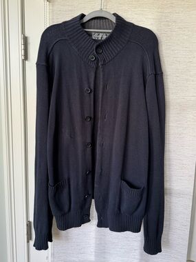 Oscar de la Renta Men's Navy Mock Neck Button-Up Cardigan Sweater